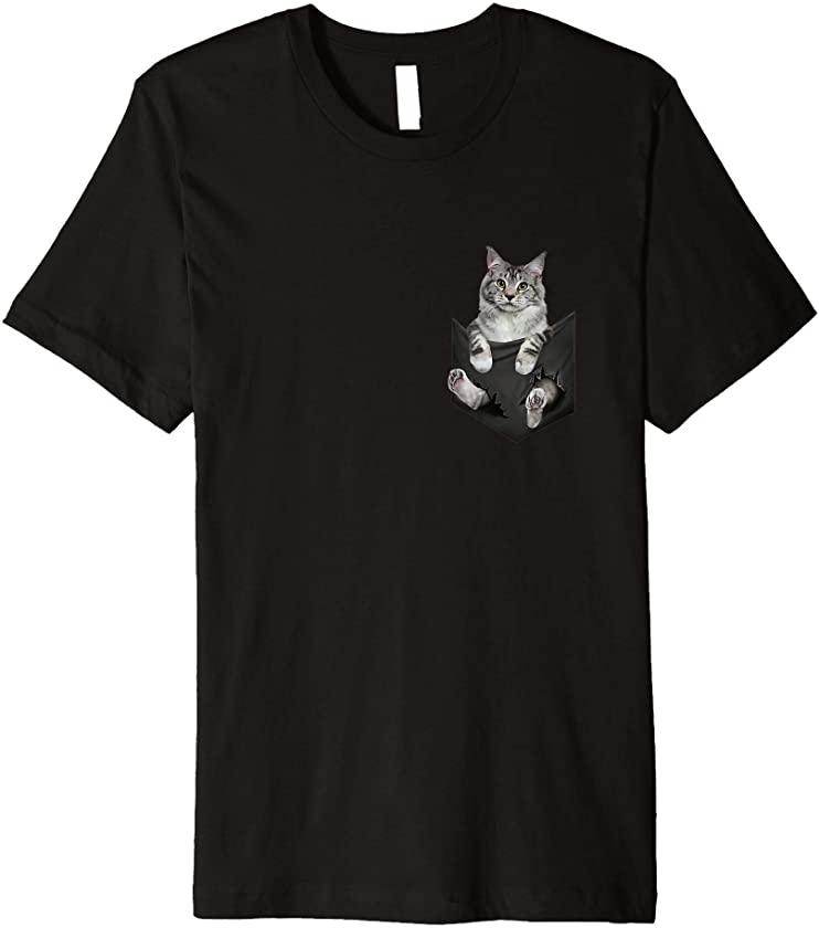 Cat Lovers Gifts Maine Coon In Pocket Funny Kitten Face Premium T-Shirt