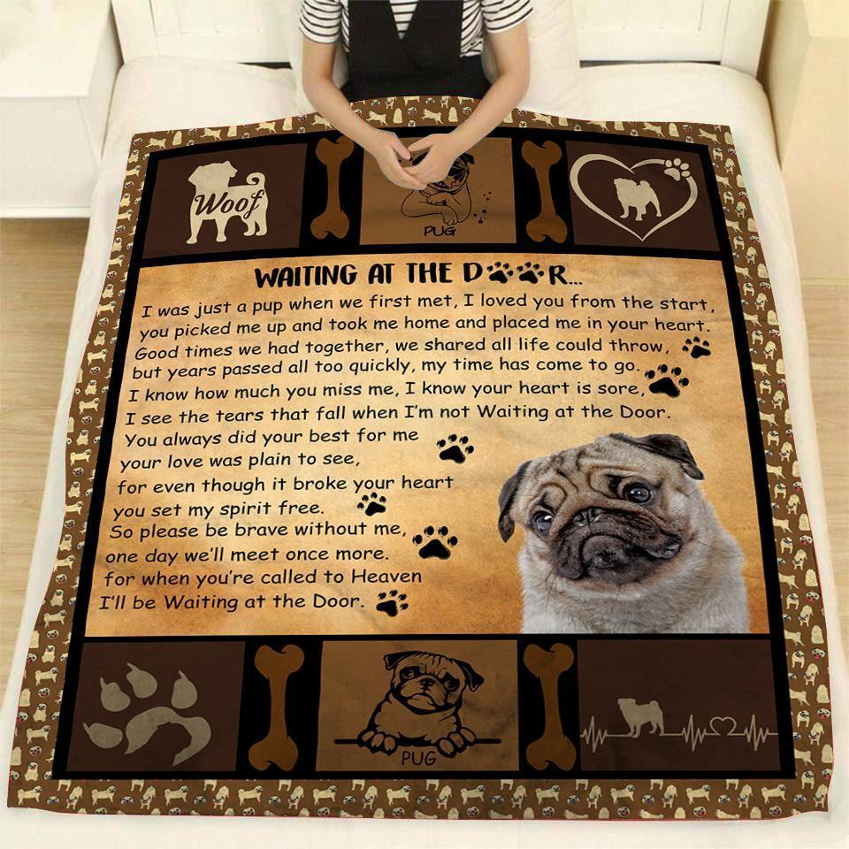 Gift For Pug Lover Blanket Pug Waiting At The Door Fleece Blanket – Fleece Adult, Blanket Sofa Bed