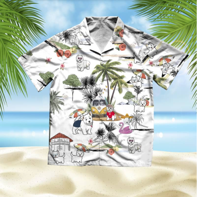 West Highland White Terrier Beach All Over Printed Hawaiian Shirt Ha25644