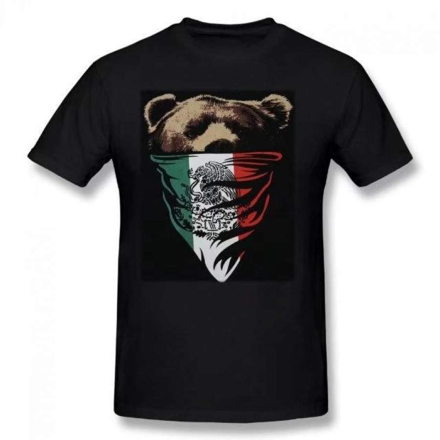 California Republic Mexican Flag Bandana Bear Sky Summer Basic Casual Short Cotton T-Shirt