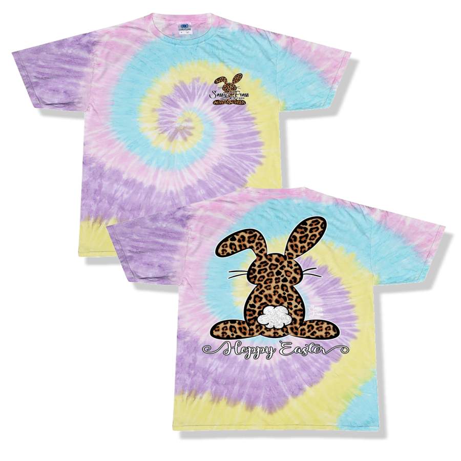 Sassy Frass Hoppy Easter Leopard Bunny Tie Dye Bright Girlie T Shirt