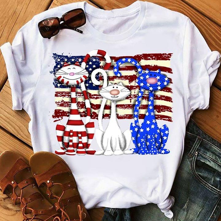 Us Flag Three Color Cat Independence 4th July Standard Men T-shirt