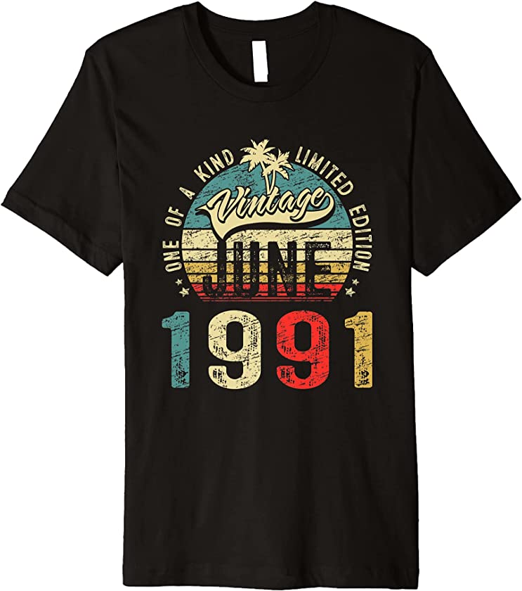 30th Vintage Birthday For Men and Women Vintage June 1991 Premium T-Shirt