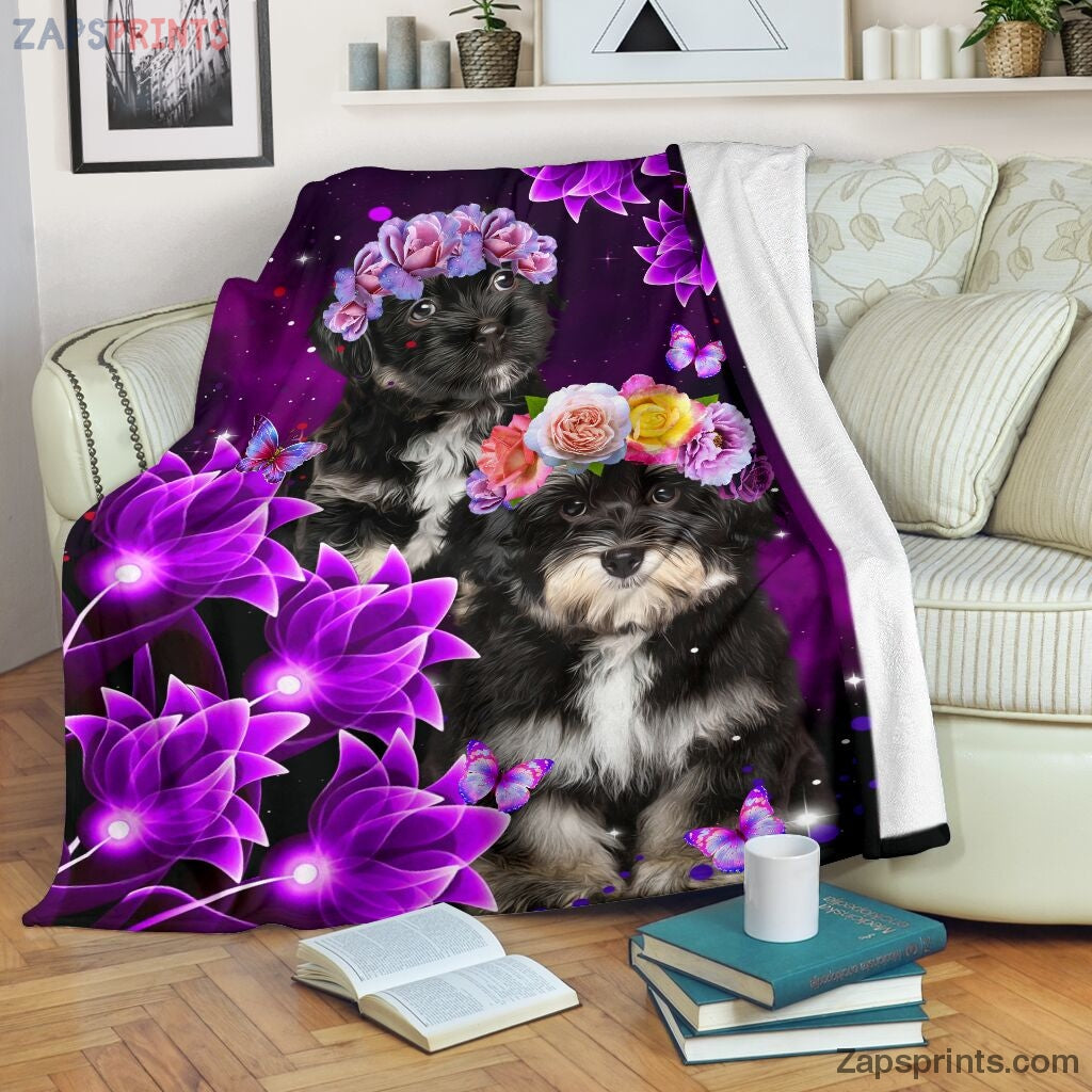 Schnauzer Puppy Cute With Flower Blanket – Cool Gift Ideas