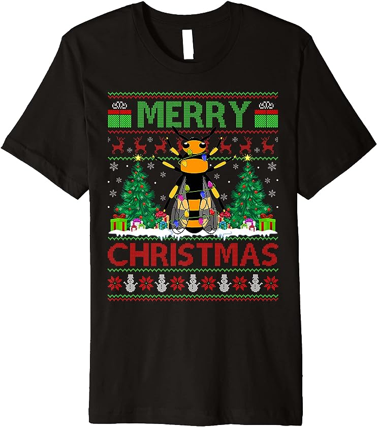 Wasp Lover Xmas Tree Ugly Santa Wasp Christmas Premium T-Shirt