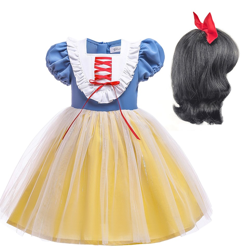 3-8 Year Children Birthday Party Costumes Girl Snow White Dress Kids Cosplay Costume Snow White Wig Baby Christmas Evening Dress alx