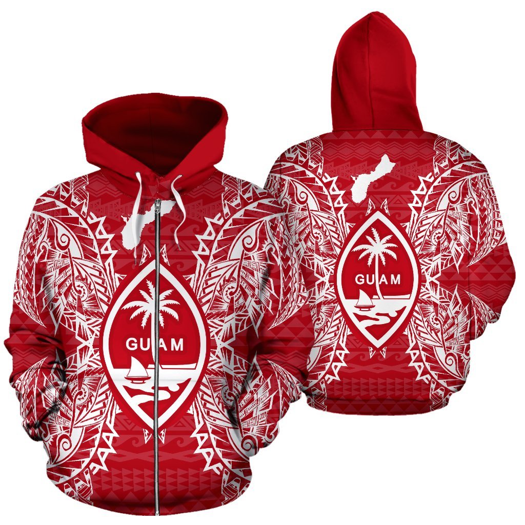 Guam Polynesian All Over Zip Up Hoodie Map Red White – Pacific Print Hoodie