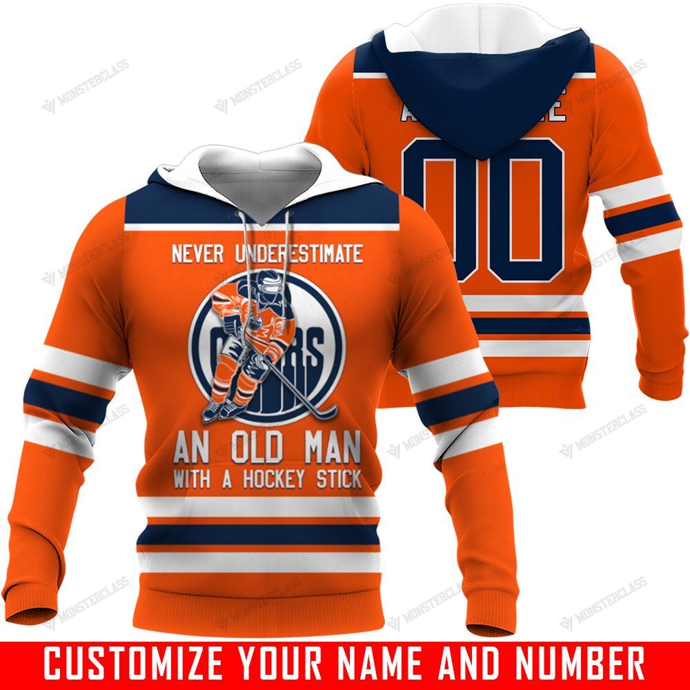 Never Underestimate An Old Man With A Hockey Stick – Edmonton Oilers – CUSTOMIZE NAME AND NUMBER – HOT SALE 3D PRINTED – NOT IN STORE