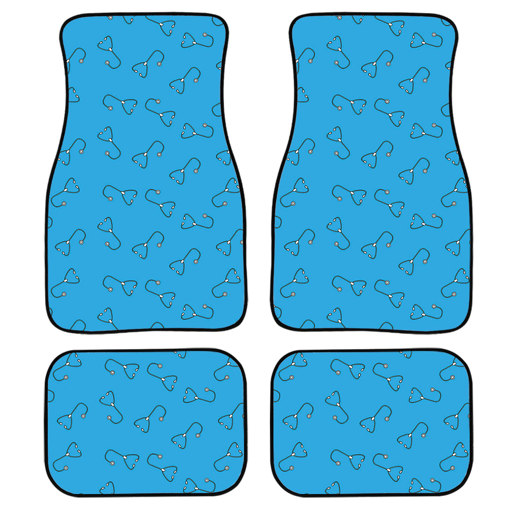 Blue Stethoscope Pattern Print Front And Back Car Floor Mats, Front Car Mat