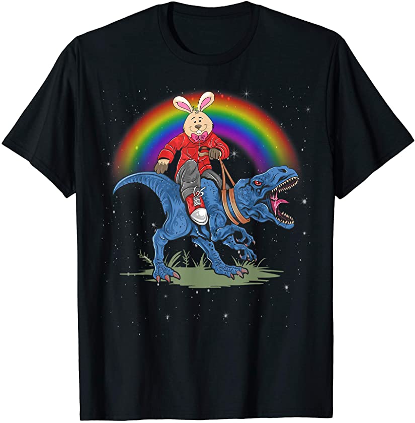 Bunny Rabbit Riding T rex Shirt Dinosaur Boys Girls Kids Men T-Shirt