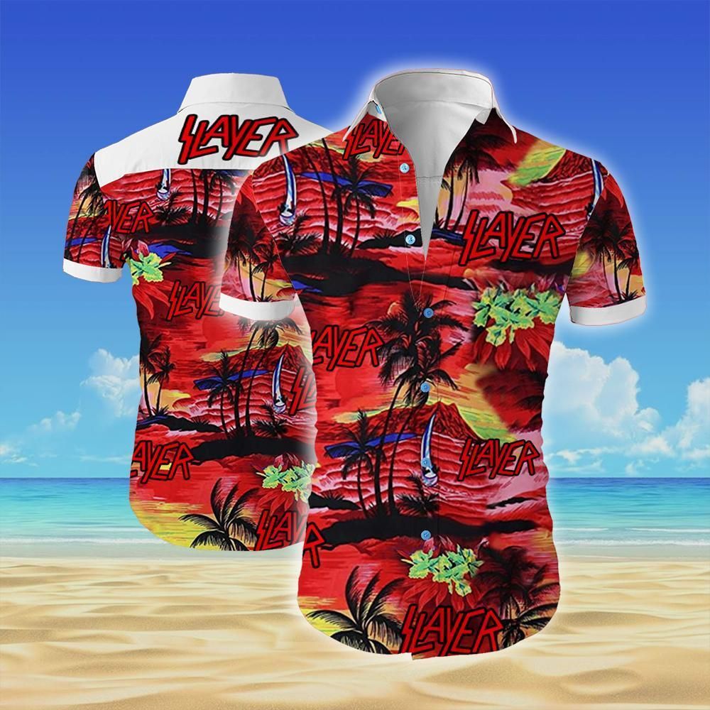 Slayer All Over Printed Hawaii Shirt White Men Women Beach Wear Short Sleeve Ha61409