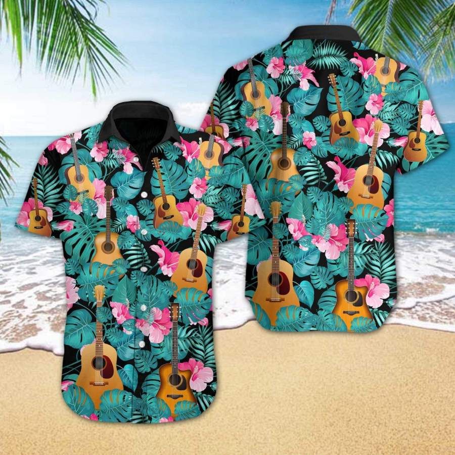 Guitar Hibiscus Tropical Full Printing Hawaii Shirts Ha106142