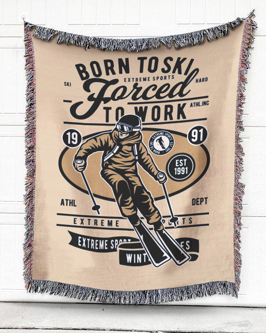 Woven Throw For Sports Lovers Birthday Gift, Skiing – Born To Ski, Cotton Blanket