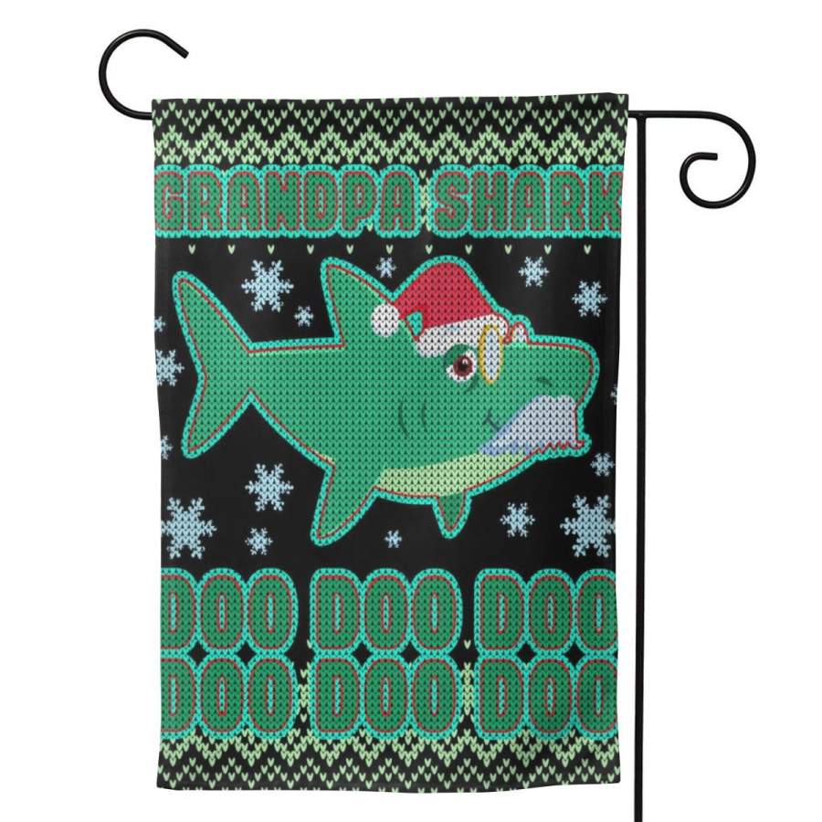 2 Pcs Garden Flag Christmas Grandpa Shark Doo Doo Doo Poster 12.5″x18″ -Mothers Day, Birthday Gifts for Mom, Dad, Wife, Husband, Daughters, Grandma, Friends