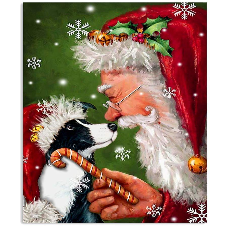 Border Collie Puppy Smile With Santa Claus Christmas Vertical Poster