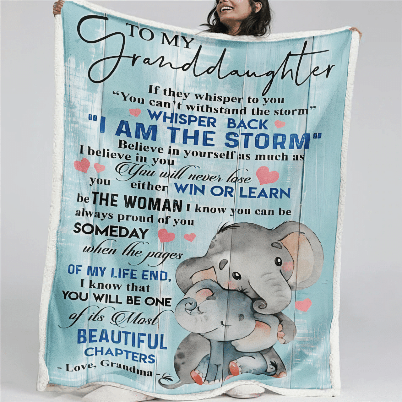 Personalized Custom Name To My Granddaughter Elephant I Am The Storm From Grandma Fleece, Sherpa Blanket Great Gifts For Birthday Christmas Thanksgiving Anniversary