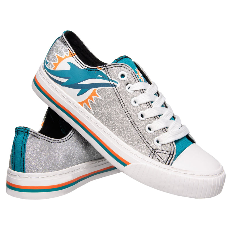 Miami Dolphins NFL Womens Glitter Low Top Canvas Shoes