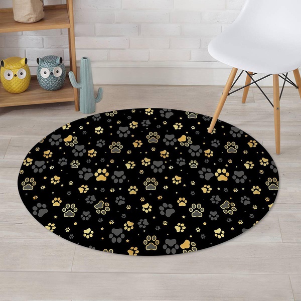 Gold Paw Round Rug