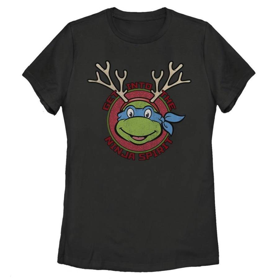 Teenage Mutant Ninja Turtles Women’s Leonardo Reindeer  T Shirt Black