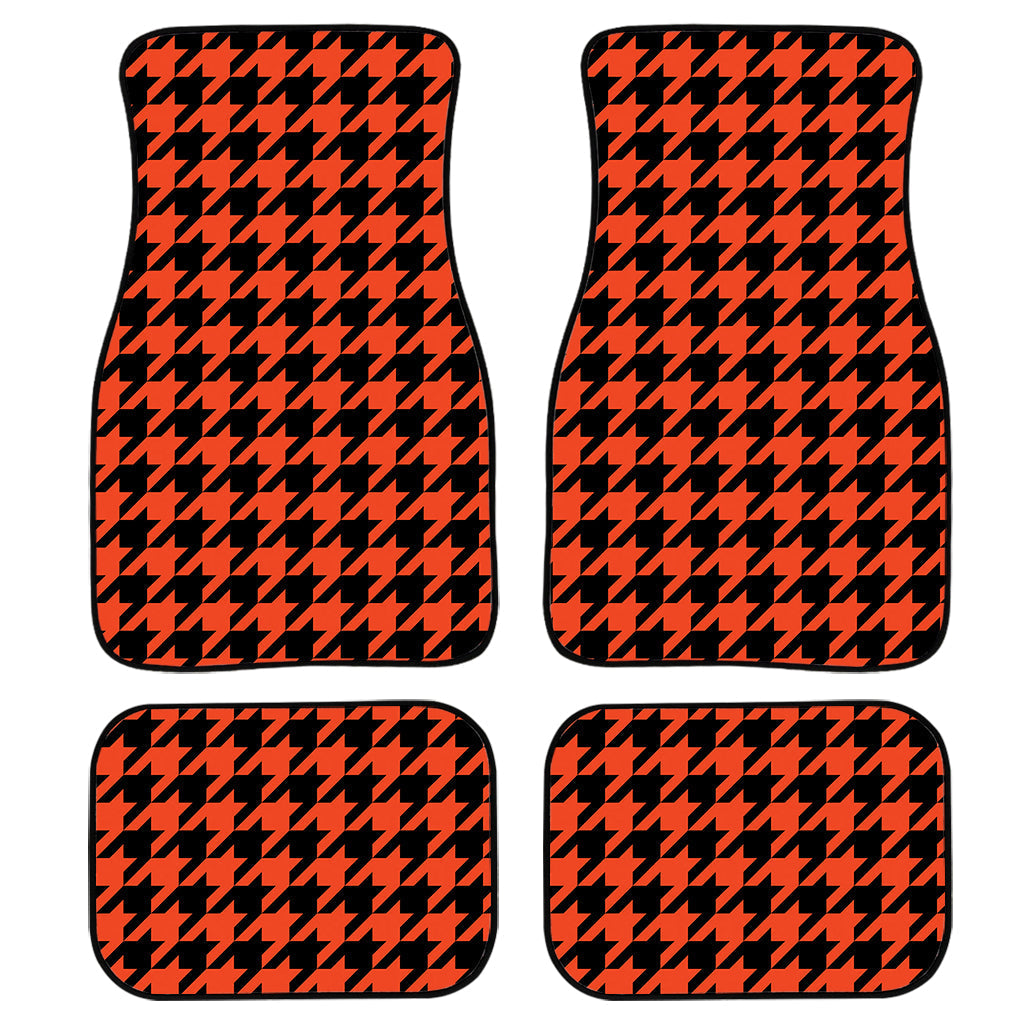 Orange And Black Houndstooth Print Front And Back Car Floor Mats, Front Car Mat