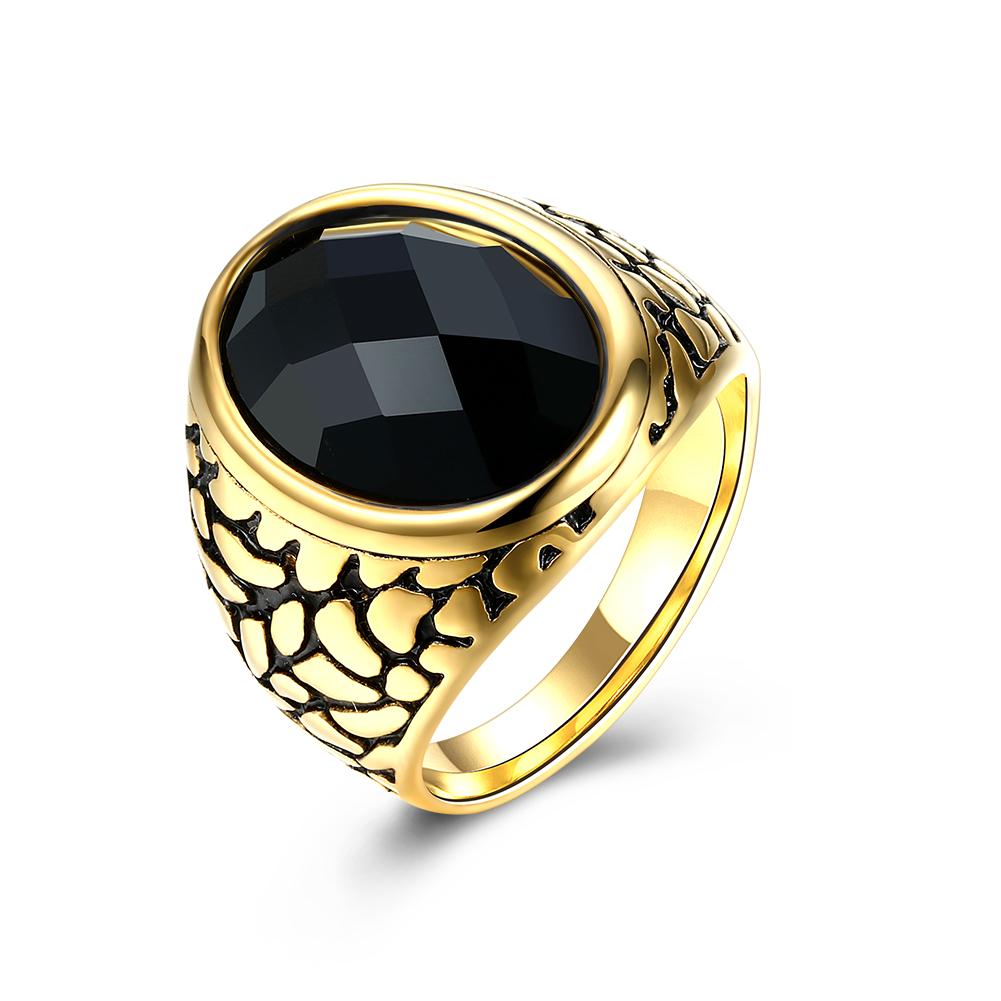 Black Stainless Steel 316L Circular Gem Jaguar Style Signet Ring