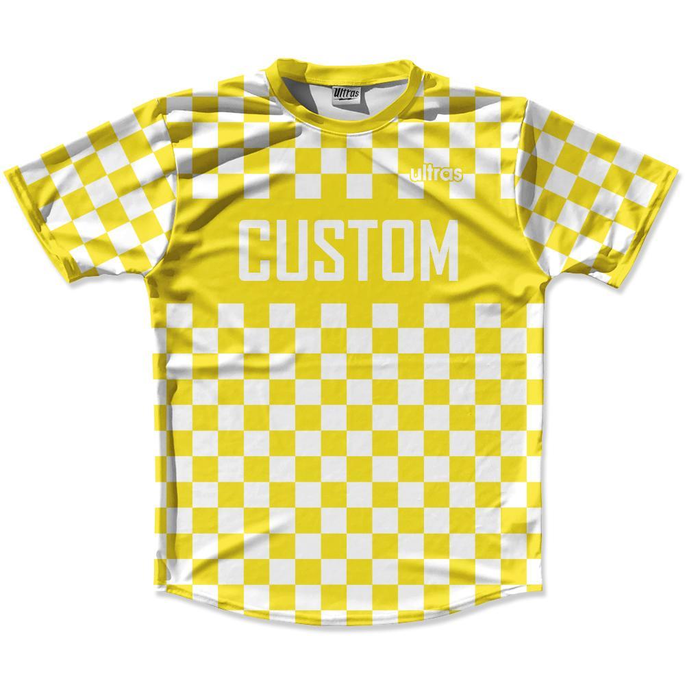 Yellow & White Custom Checkerboard Soccer Jersey