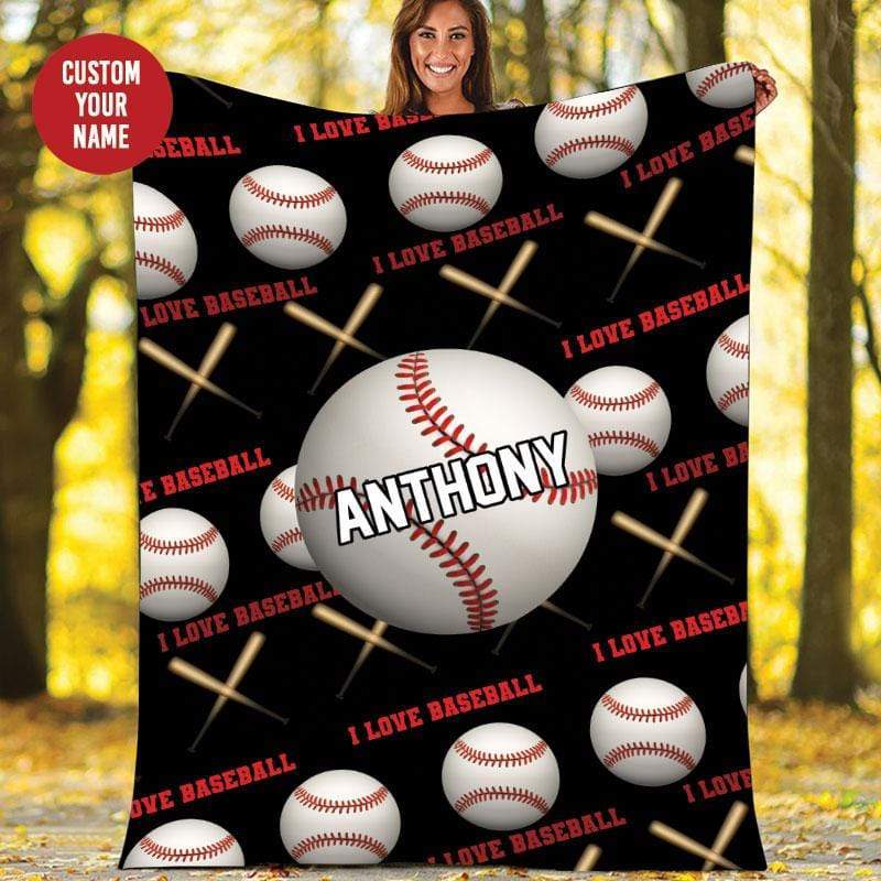 Baseball Ball Pattern Customized Name and Number Fleece Blanket #169h