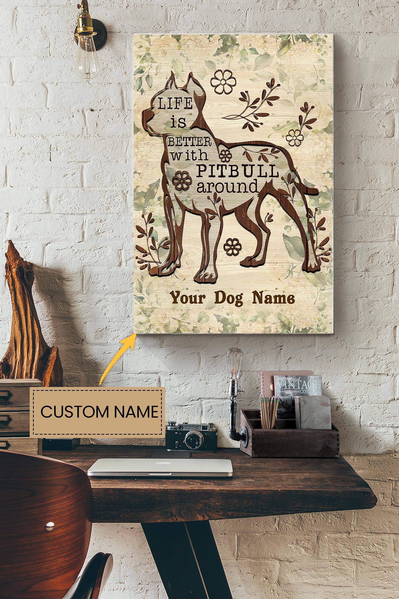 Pitbull Personalized Poster – Animal Wall Art – Gift For Dog Lover Dog Foster Puppy Fan Wrapped Canvas