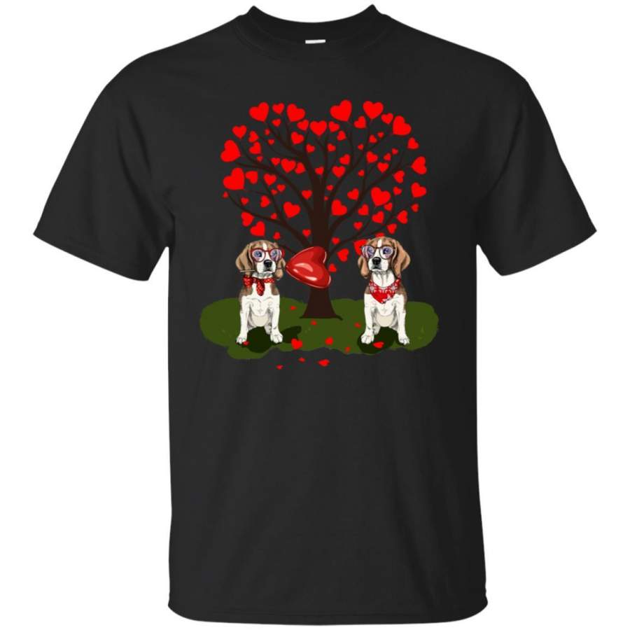 Valentine Beagle Couple Heart Tree Shirt