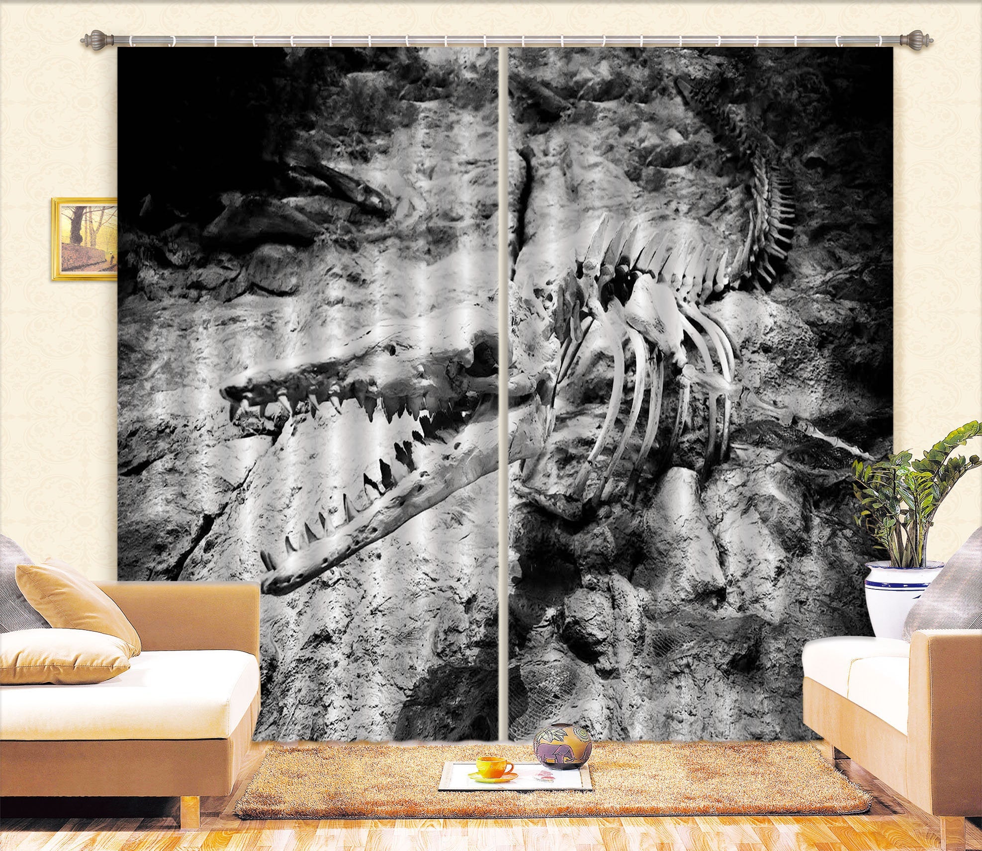 3D Dinosaur Fossil C007 Blockout Photo Curtain Print Curtains Drapes Fabric Window | 3D Large Photo Curtain, Jess Art Decoration Wallpaper