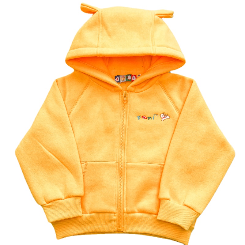 2-7Y Girls Outfit Fall Winter 2022 New Squirrel Bear Small Ears Coat With Velvet And Thickened Boy Yellow Hooded Cartoon alx