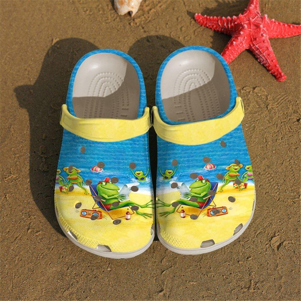 Frog Personalized Clog, Custom Name, Text, Color, Number Fashion Style For Women, Men, Kid, Print 3D Frogs On The Beach