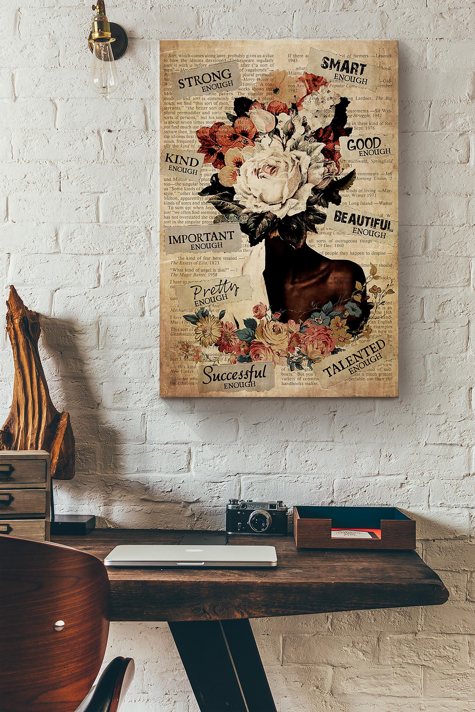 Black Girl Flowers Strong Kind Smart Dictionary Poster Wrapped Canvas