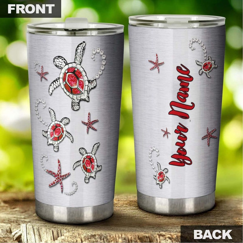 Sea Turtle Jewelry Style Red Personalized Tumbler-Unique Tumbler-Birthday Christmas Gift For Turtle Lover