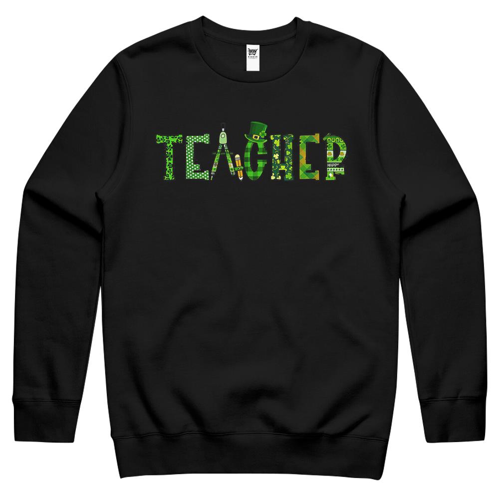 St Patrick’S Day Teacher Irish Leopard Shamrock Pattern Crewneck Sweatshirt