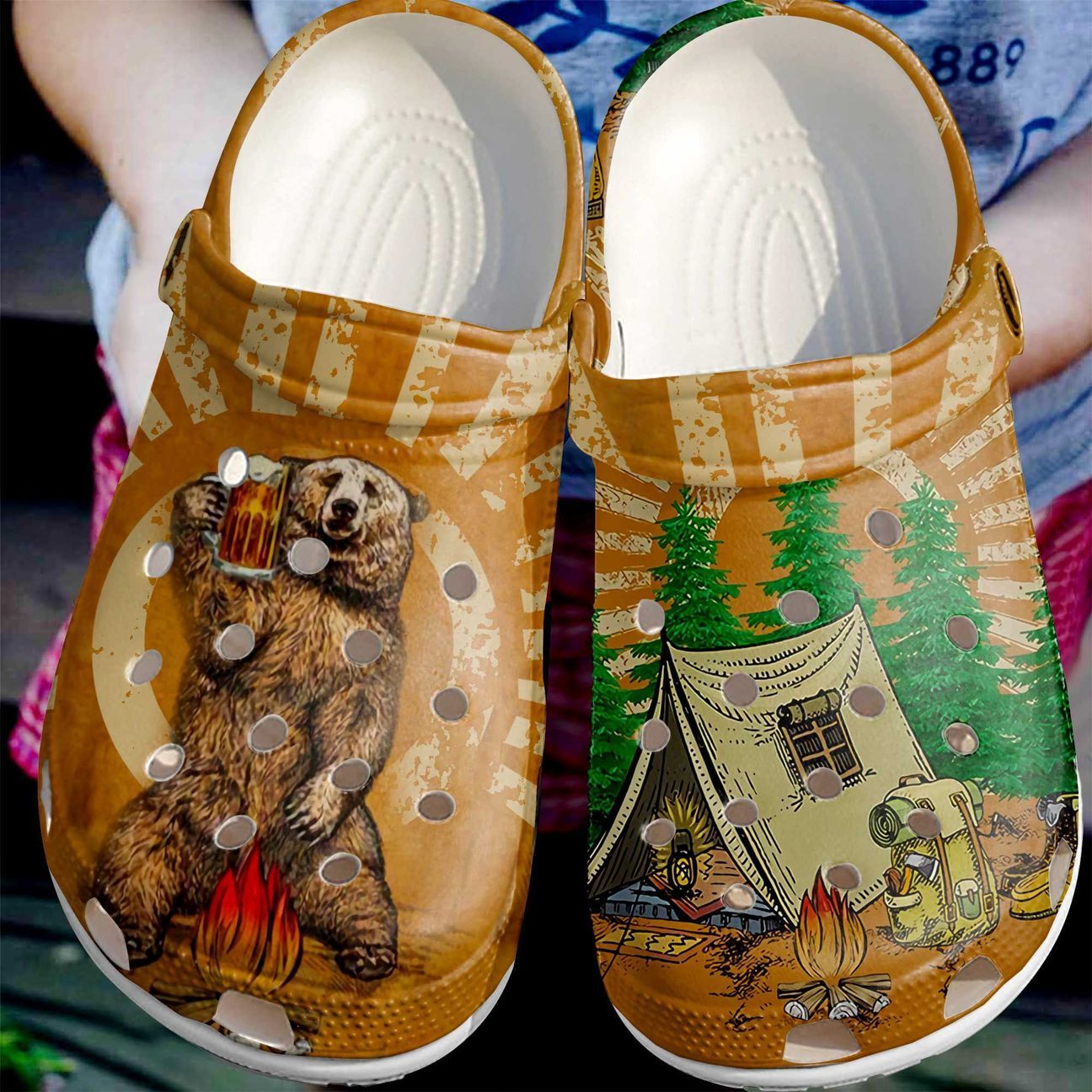 Camping Personalized Clog, Custom Name, Text Hold My Bear, Fashion Style For Women, Men, Kid, Print 3D