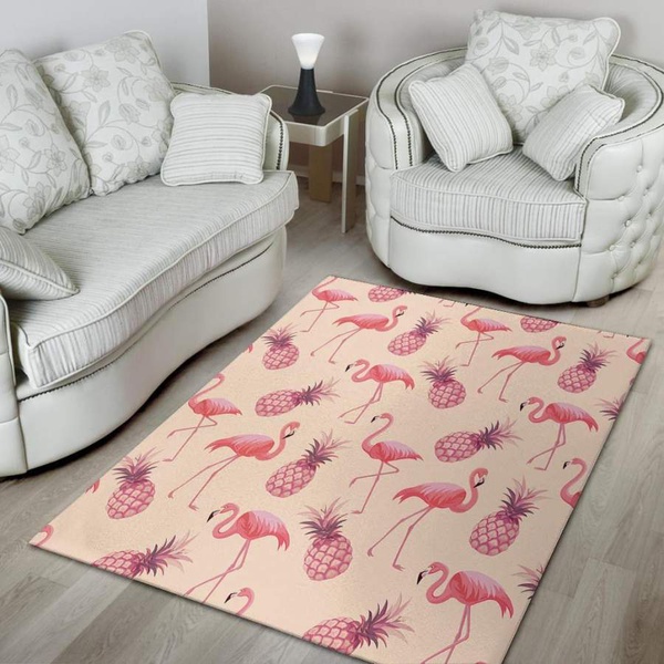 Pineapple Flamingo Print Area Rug