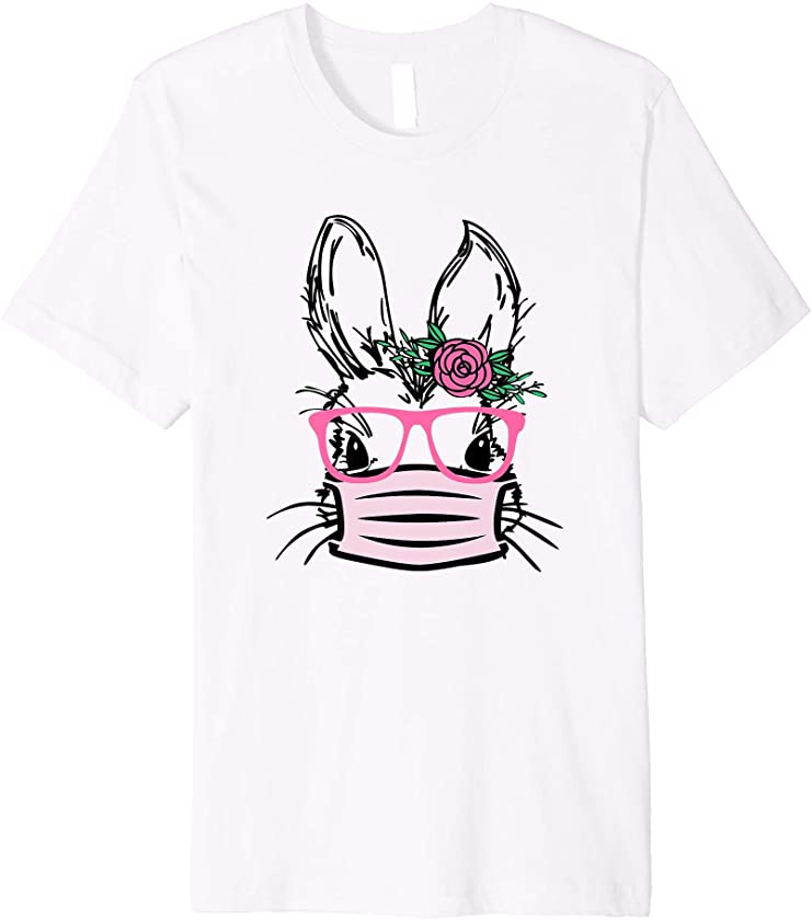 Cute Bunny Face With Face Mask Glasses Rabbit EASTER Gift Premium T-Shirt