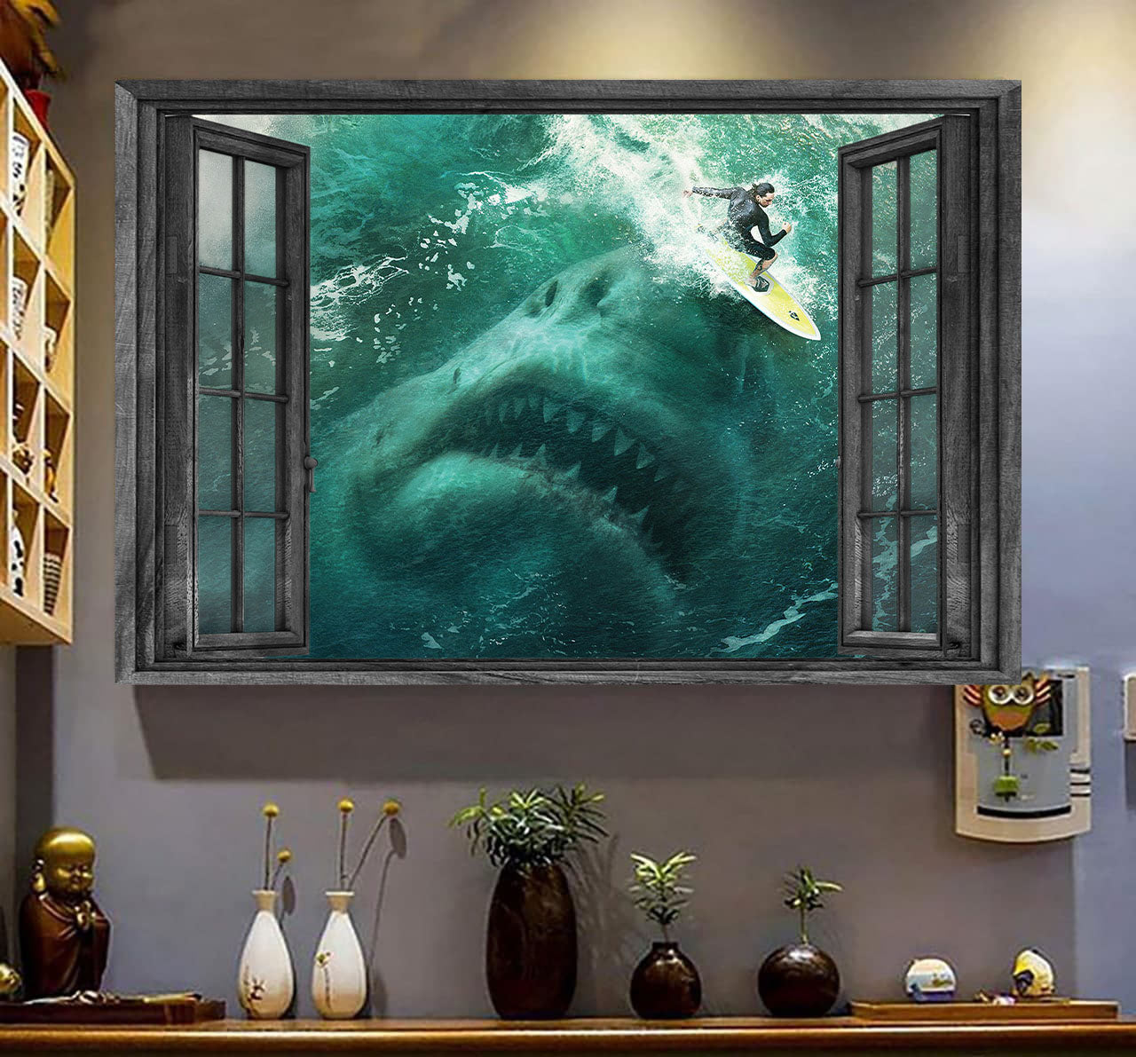 Sharks Surfing 3D Wall Art Painting Art Sea Animals Home Decoration Gift Idea Easter Gift Father Day