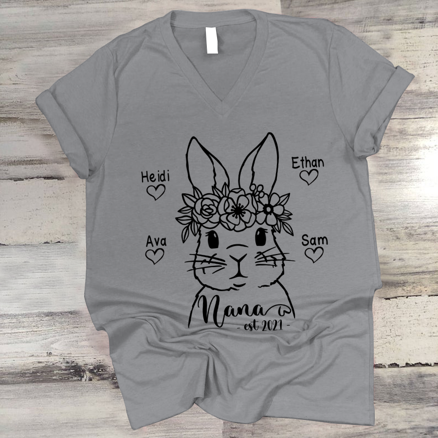 Personalized Nana Est Bunny Flower Easter V-Neck