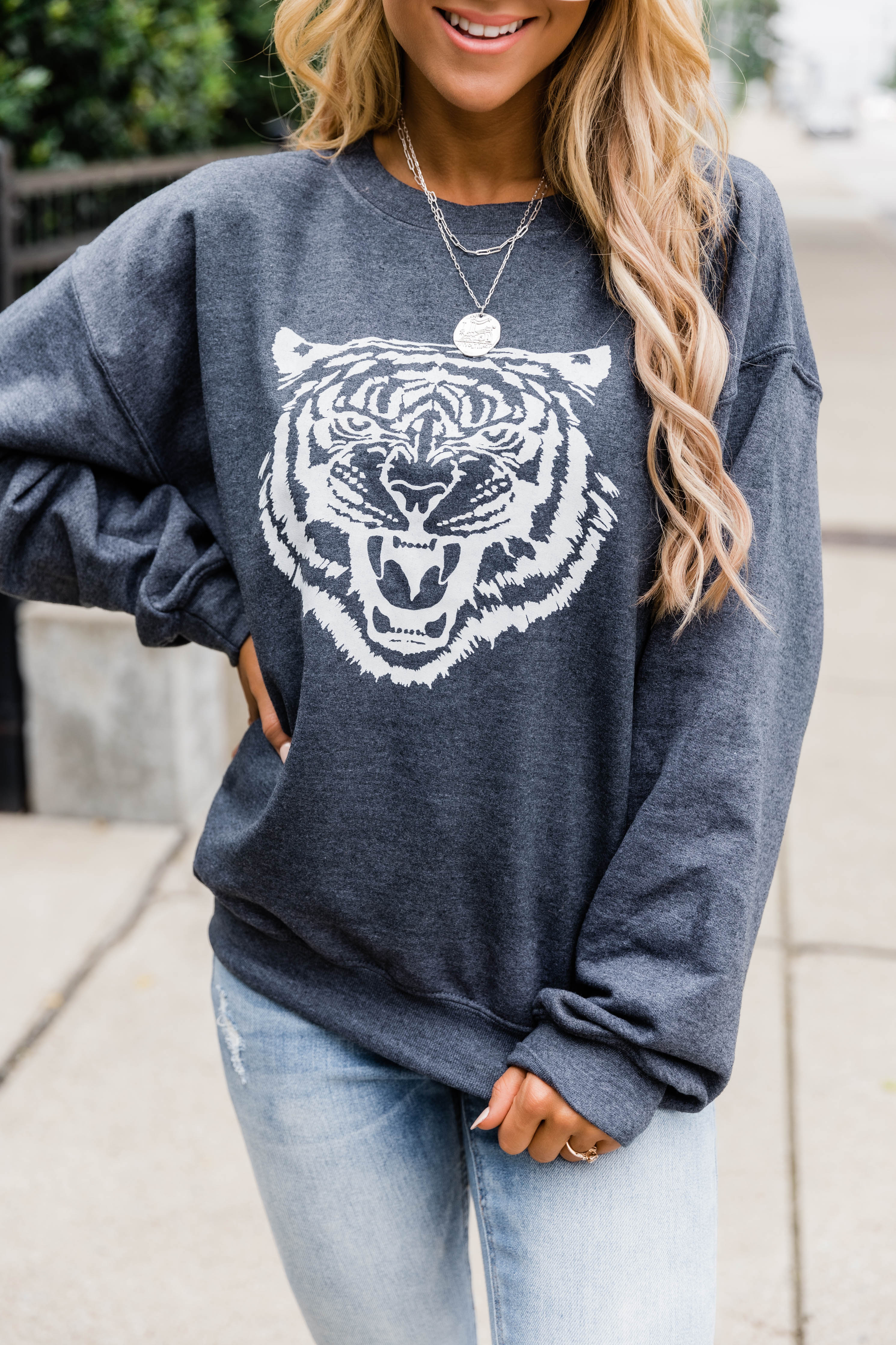 White Tiger Dark Heather Graphic Sweatshirt