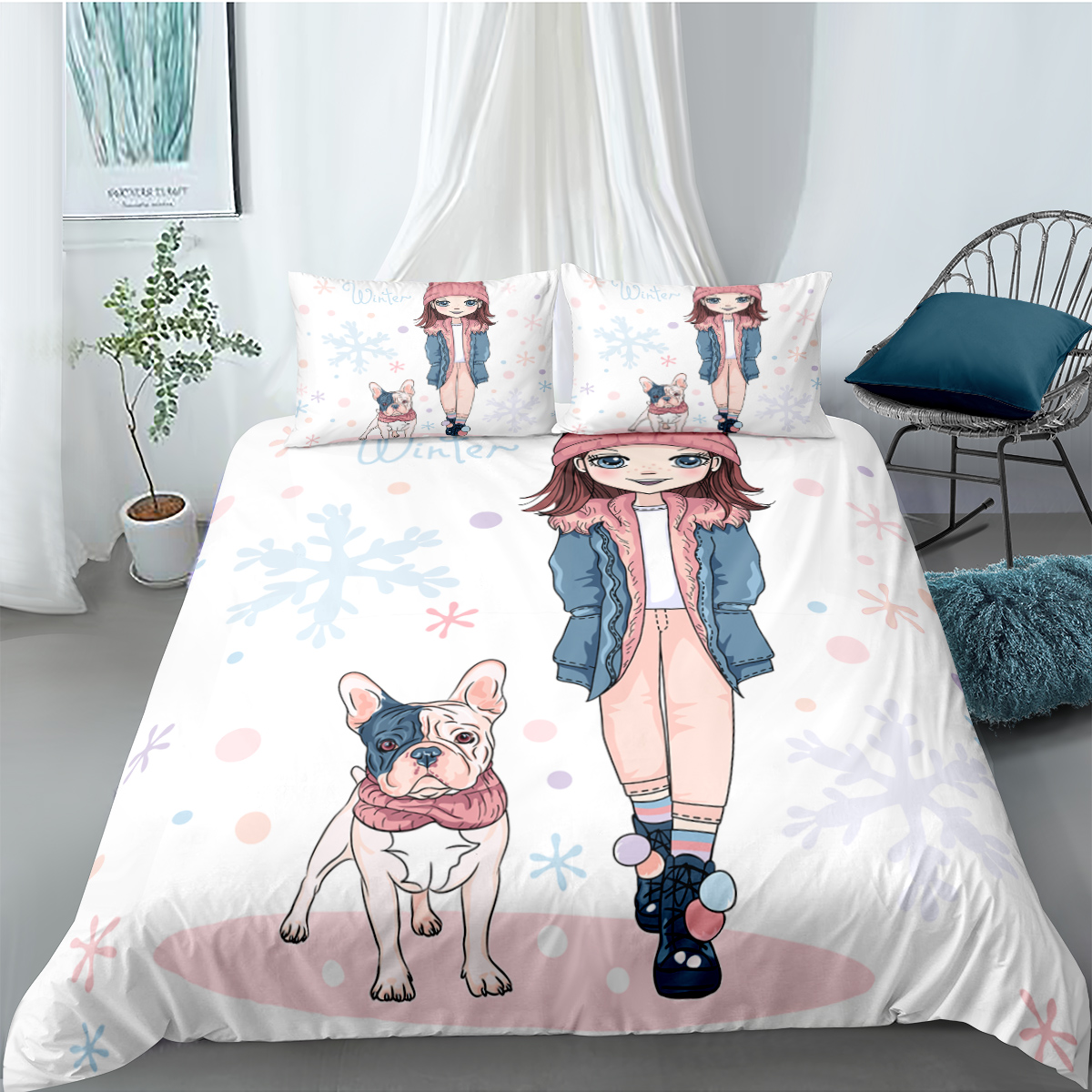 3D Print Cartoon Cute Fashion Bedding Set White Duvet Cover Twin Full Single Size Home Decor Bedcloth