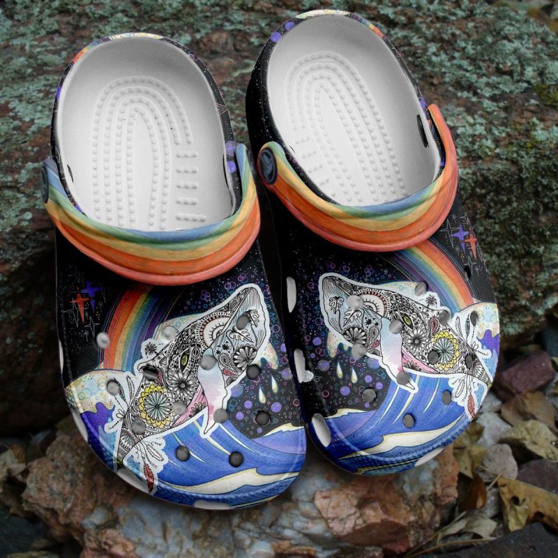 Whale Flower Art Shoes – Rainbow Shoes Crocbland Clog Birthday Gifts For Woman Girl Daughter Aunt