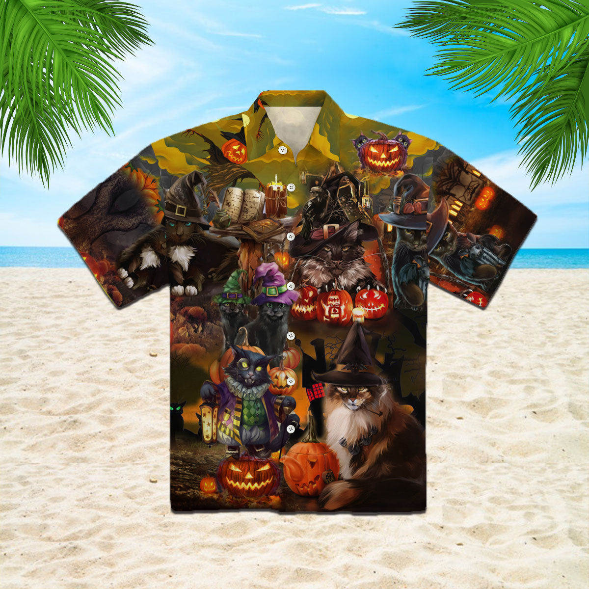 Oragontee Halloween Black Cat Hawaiian Shirt | For Men & Women | Adult | Wt1327
