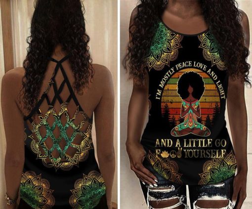 Yoga – Black Girl Peace Love And Light 3D Criss-Cross Tanktop