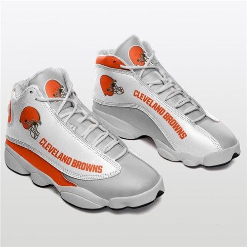 Women Cleveland Browns Air Jordan 13 High Top Leather Sneakers 004