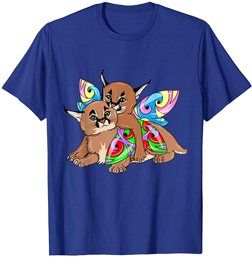 Caracal Cats Kittens with Butterfly Wings T-Shirt