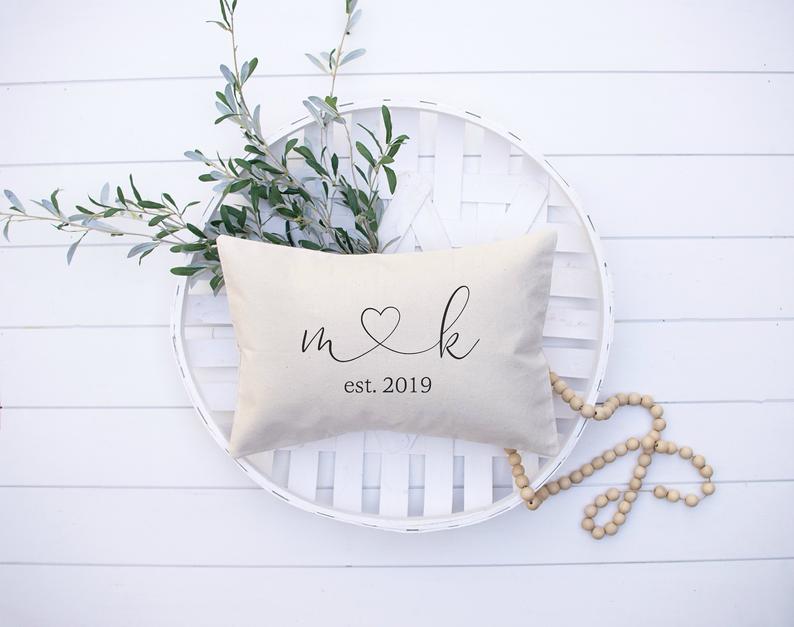 Bridal Shower Gift Personalized Initials And Heart Pillow, Throw Pillow Home Decor Wedding Gifts, Anniversary Gifts, Housewarming Gift