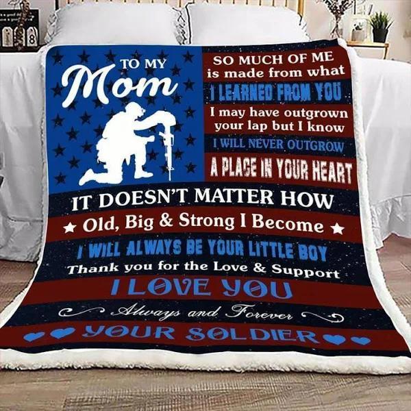 To My Mom Your Soldier Fleece Blanket Gift For Mom Home Decor Bedding Fleece Blanket, Blanket Sofa Bed, 3D Blanket