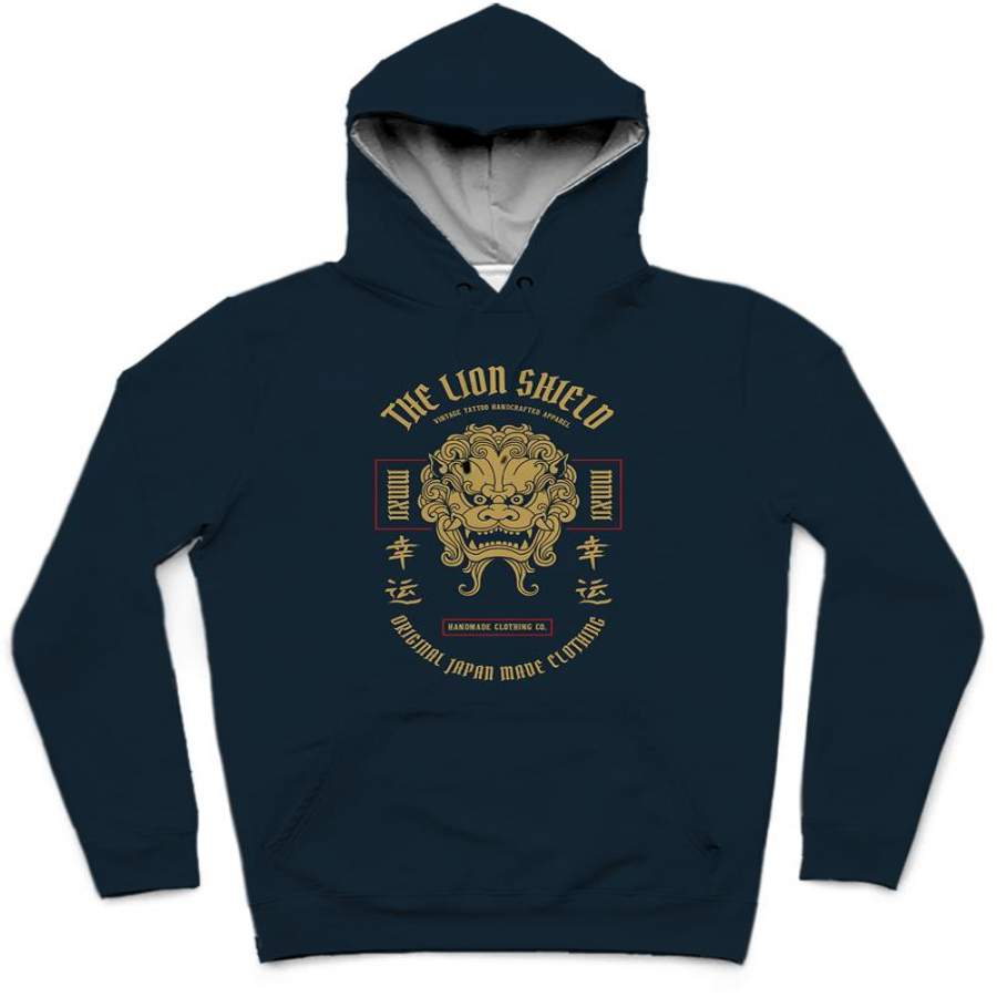 The Lion Shield Trendy All-Over Print Solid Blue Whale Hoodie